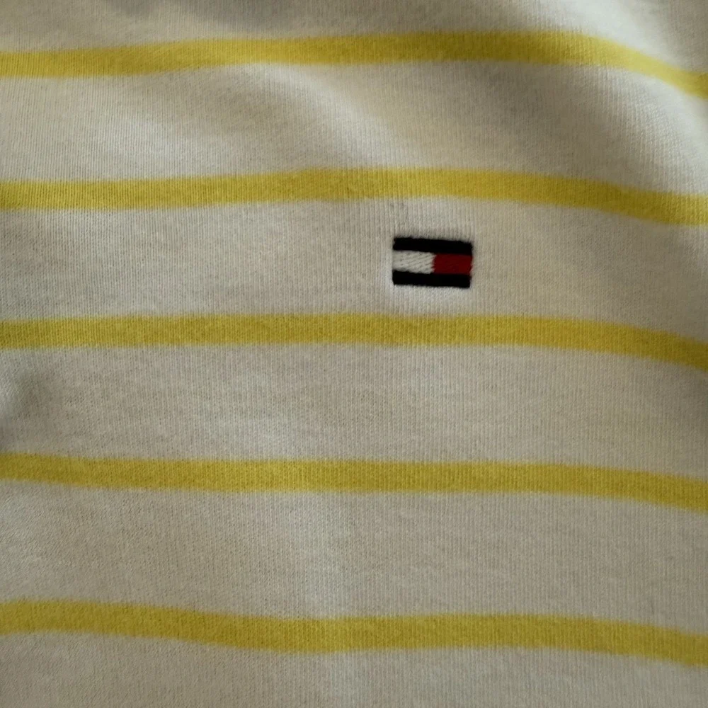 Tommy Hilfiger Men's‎ Large Polo Shirt White Yellow Stripes Blue Collar